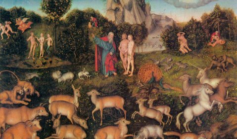 Lucas Cranach d. Ä.: Paradies. 1536, Öl auf Holz. Wien, Kunsthistorisches Museum