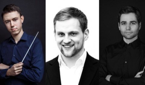 Die Dirigenten Artem Lonhinov, David Preil und Simon Edelmann (v.l.n.r.) stehen am 07. und 08. Januar in Leipzig am Pult der Operette "Die Straßensängerin" . © Lonhinov, Angelika Lauft, Studioline Hamburg