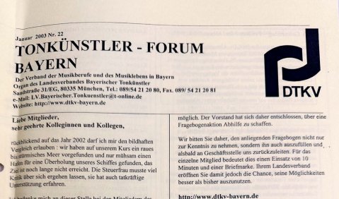 Kopie eines alten Papiers: "Tonkünstler-Forum Bayern" steht ober drauf.