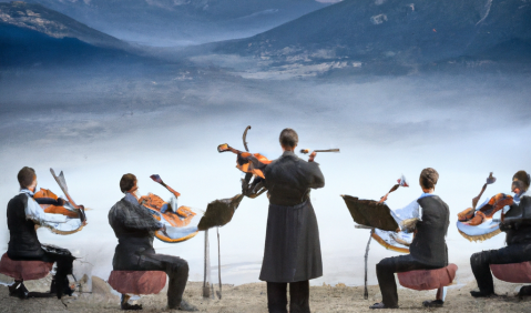 Caspar David Friedrich und eine Orchester nach Dall-E. Caspar David Friedrich und eine Orchester nach Dall-E.