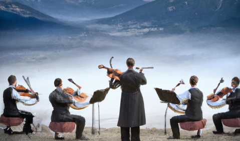 Caspar David Friedrich und eine Orchester nach Dall-E.