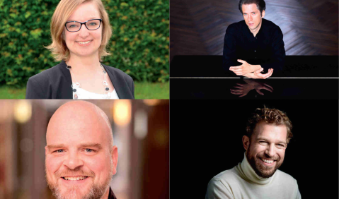 o.l.: Prof. Tanja Spatz. Foto: privat, o.r.: Prof. Severin von Eckardstein. Foto: Uwe Arens u.l.: Prof. J&ouml;rn Marcussen-Wulff. Foto: Alexander Burzik, u.r.: Prof. Julian Pr&eacute;gardien. Foto: Peter Rigaud 