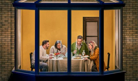 Der fliegende Holl&auml;nder. Nicholas Brownlee (Holl&auml;nder), Nadine Weissmann (Mary), Mika Kares (Daland), Elisabeth Teige (Senta). &copy; Bayreuther Festspiele / Enrico Nawrath