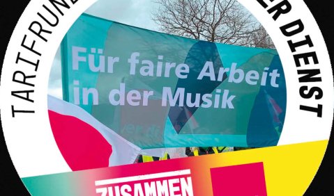 Rundes Protestlogo: "Tarifrunde Öffentlicher Dienst – Zusammen geht mehr ver.di"