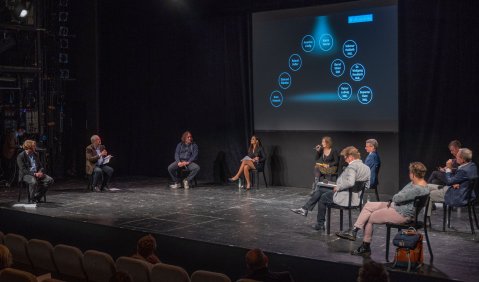  Auf der Bühne des Volkstheaters (v.li.): Sven Hussock, Edmund Wächter, Roland Hefter, Anamica Lindig, Katrin Neoral, Rainer Ludwig, Bernd Sibler, Susanne Kurz, Volkmar Halbleib, Wolfgang Heubisch. Foto: Max Ott