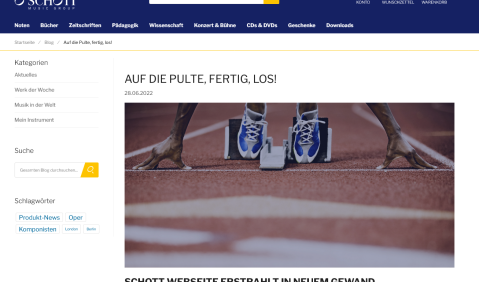 Screenshot der Blogstartseite von Schott Music.