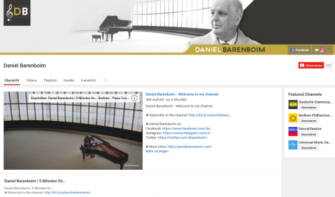 YouTube-Channel von Daniel Barenboim. Screenshot