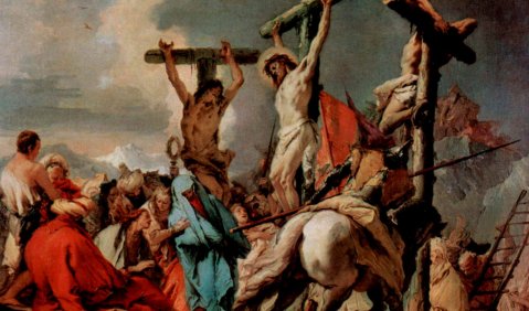 Giovanni Battista Tiepolo: Kreuzigung. um 1745–1750, Öl auf Leinwand, 79 × 88 cm. Saint Louis (Missouri), City Art Museum